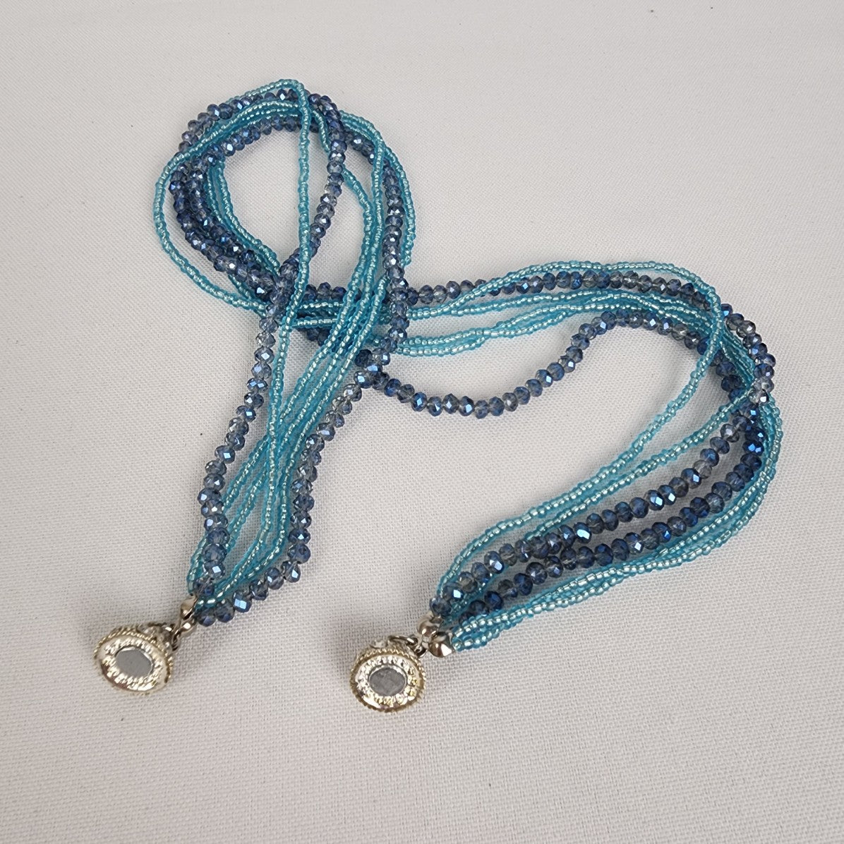 Blue Glass Crystal Layered Beaded Necklace