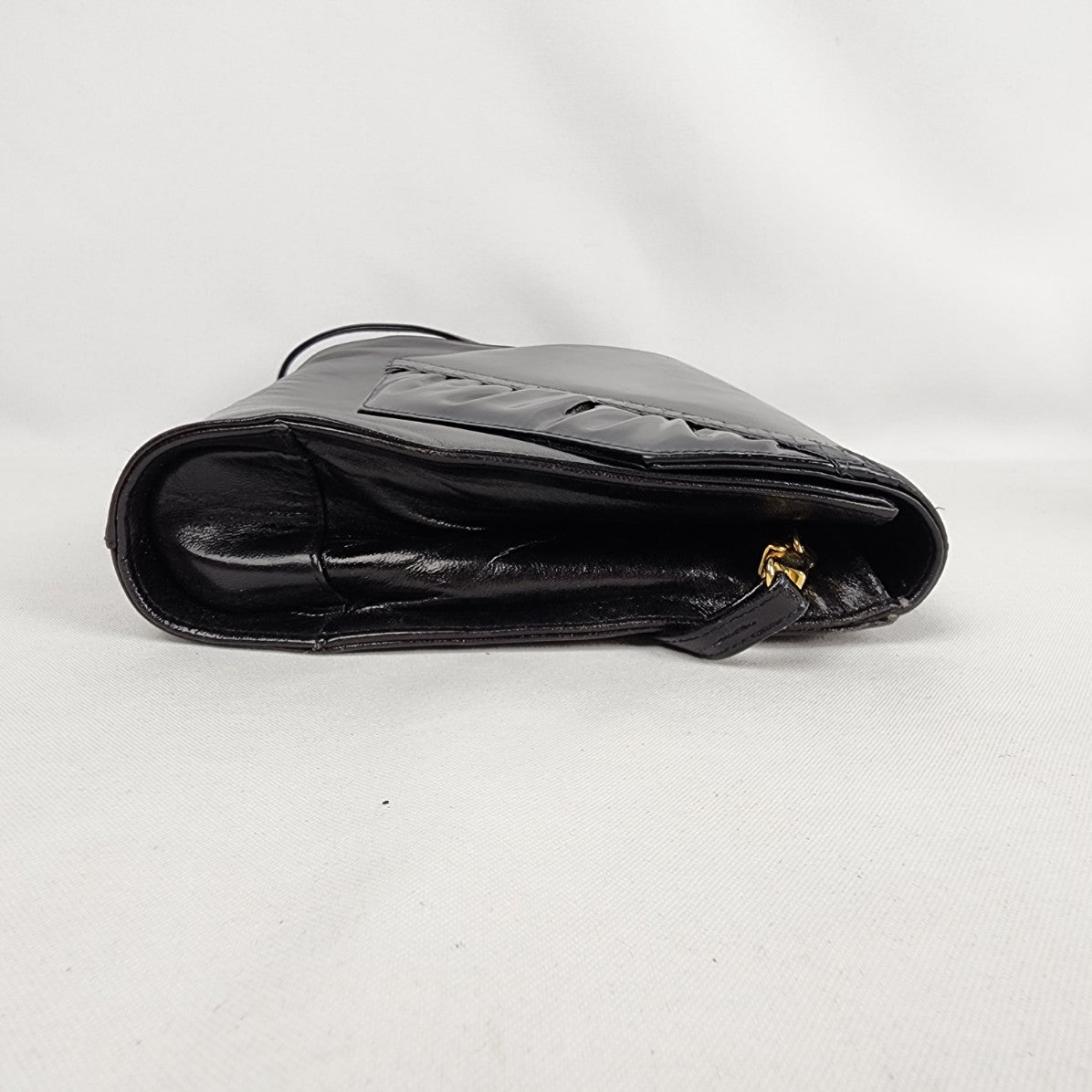 Vintage La Scala Black Leather Clutch Shoulder Purse