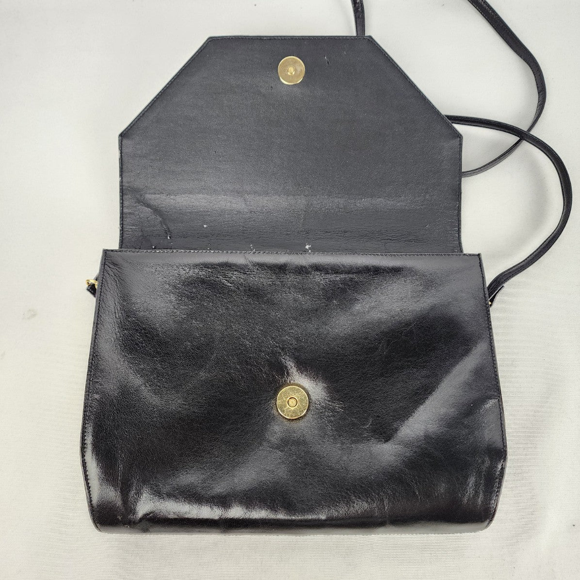 Vintage La Scala Black Leather Clutch Shoulder Purse