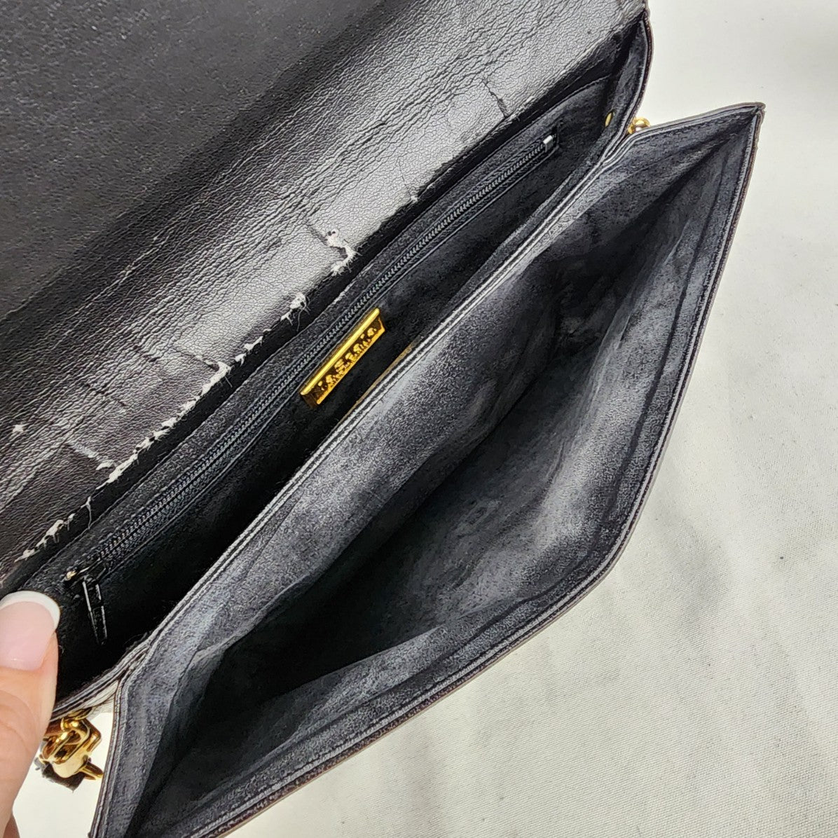 Vintage La Scala Black Leather Clutch Shoulder Purse