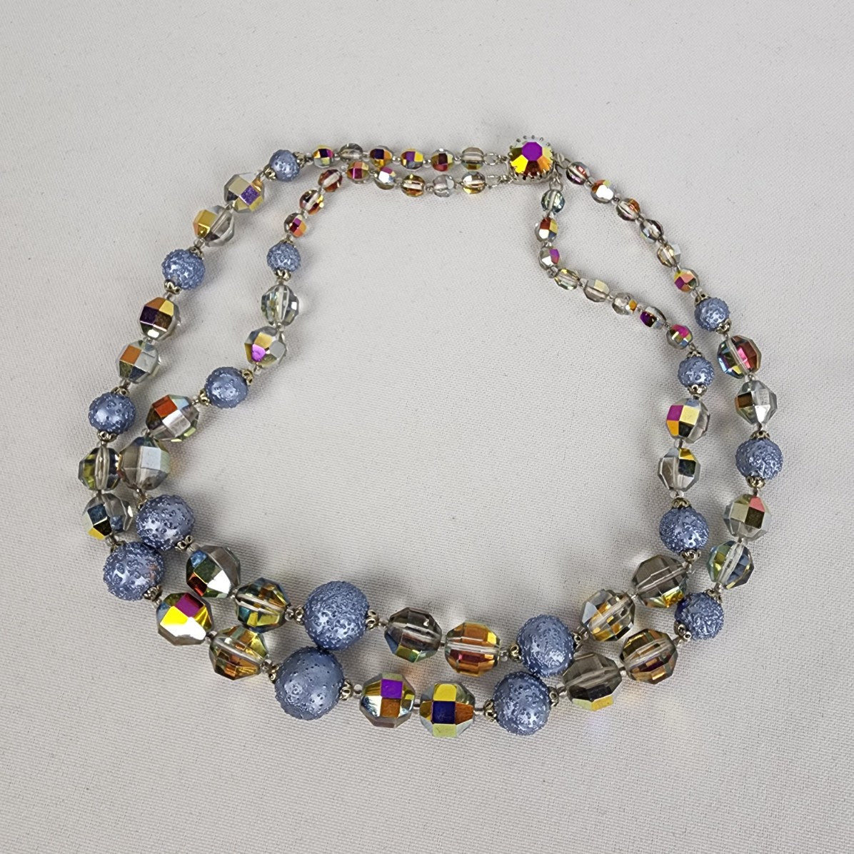 Vintage Blue AB Glass Beaded Layered Necklace