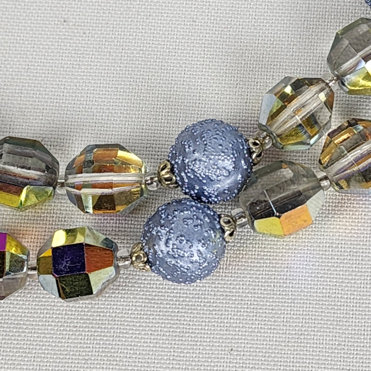 Vintage Blue AB Glass Beaded Layered Necklace