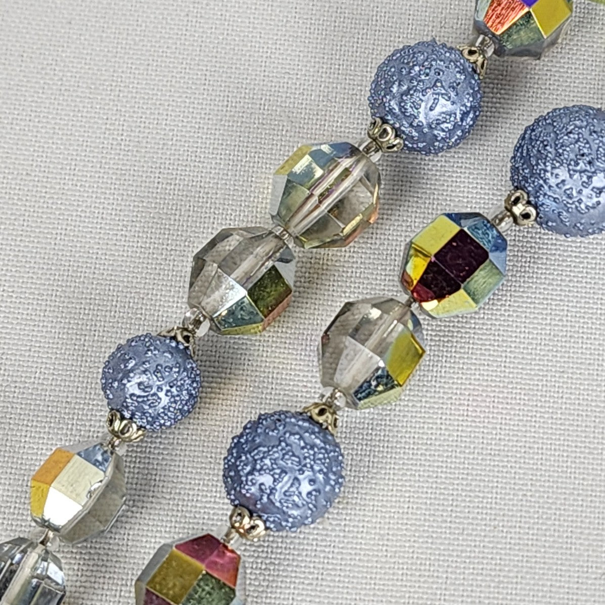 Vintage Blue AB Glass Beaded Layered Necklace