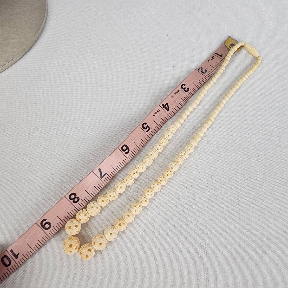 Carved Flower Celluloid Cream Beaded Necklace