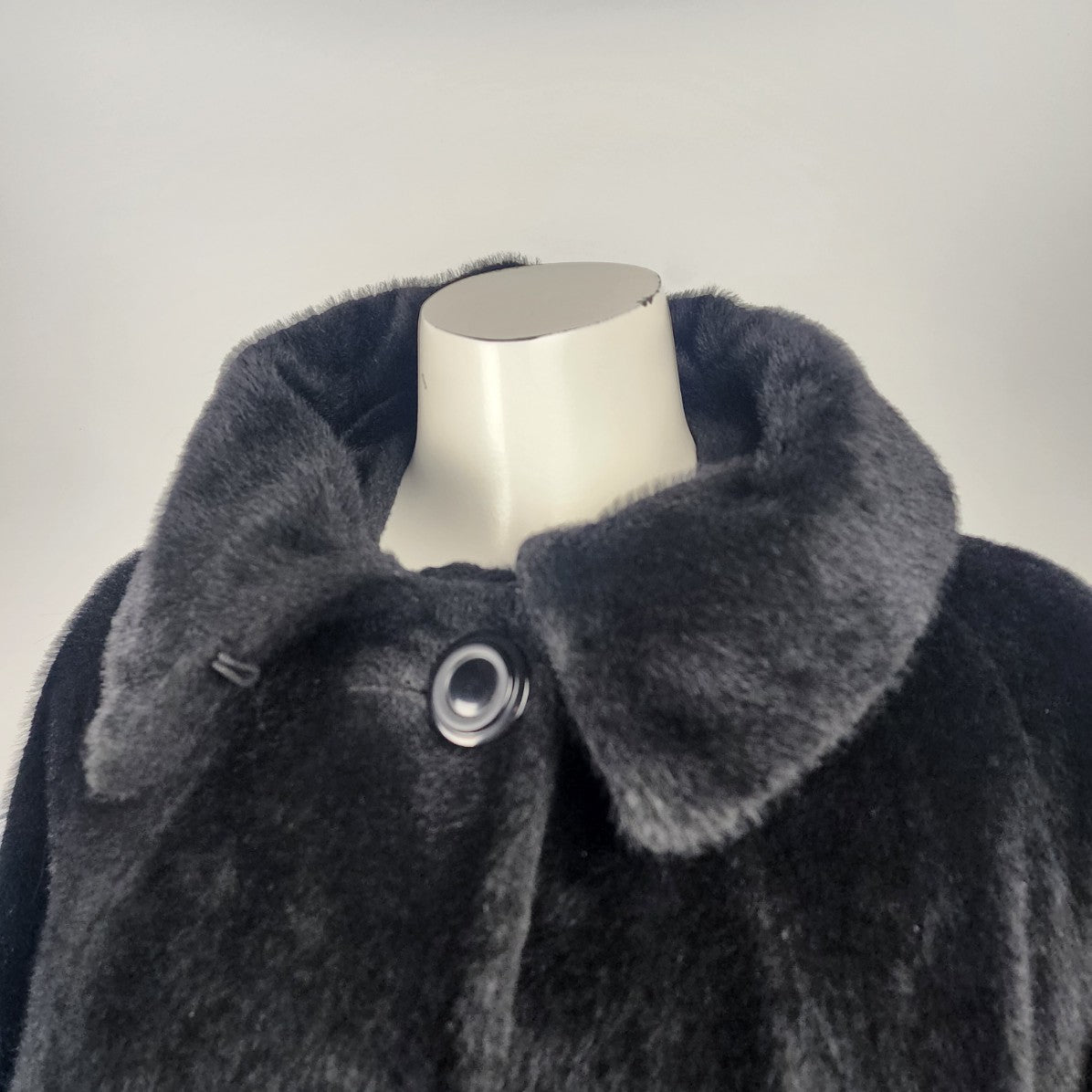 Vintage Union Label Black Faux Fur Pea Coat Size L