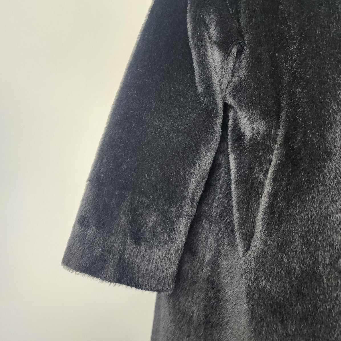 Vintage Union Label Black Faux Fur Pea Coat Size L