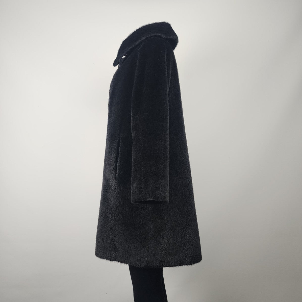 Vintage Union Label Black Faux Fur Pea Coat Size L