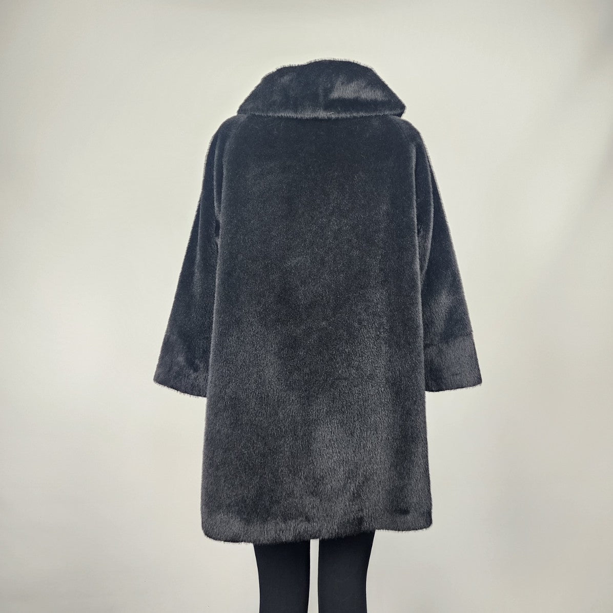 Vintage Union Label Black Faux Fur Pea Coat Size L
