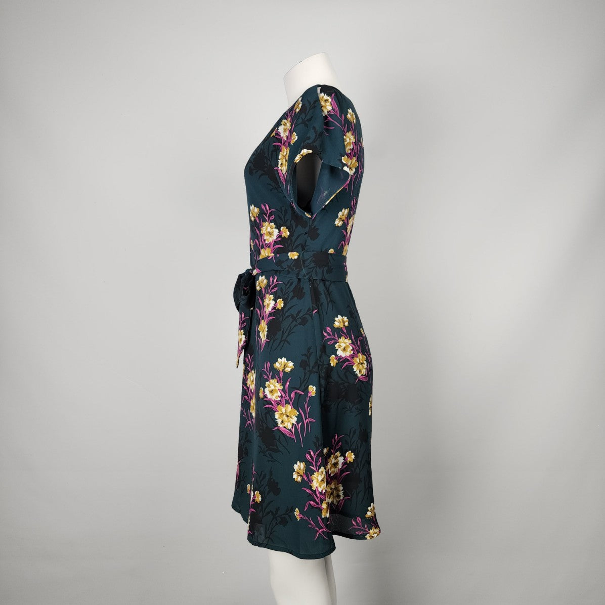 Dex Green Dark Florals Fit & Flare Dress Size XS