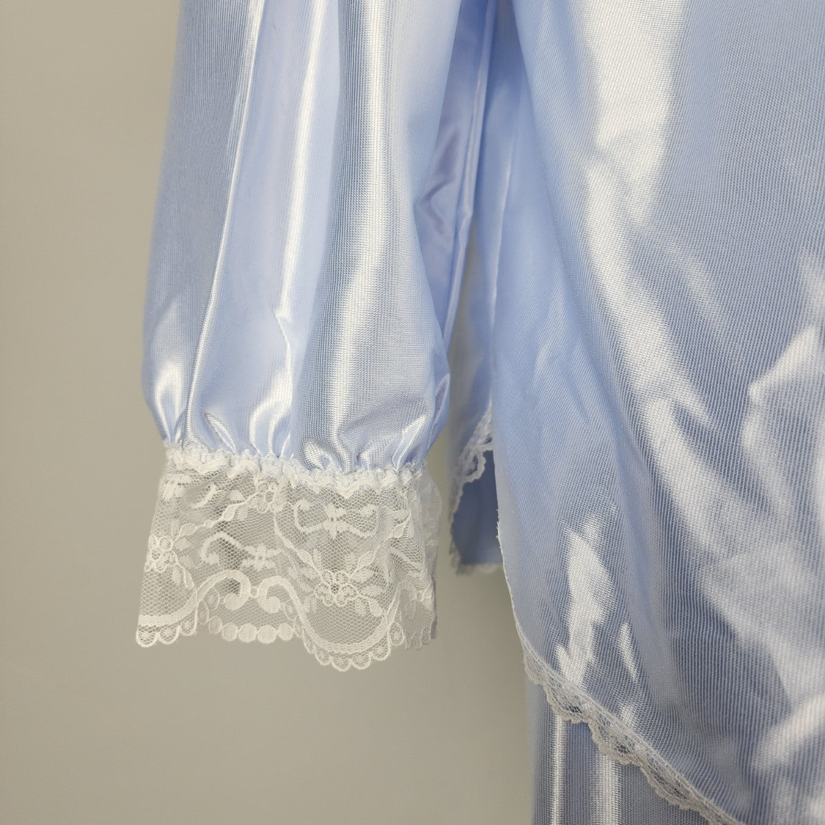 Vintage Intimate Details Blue Pajama Set Lace Embroidered Size M