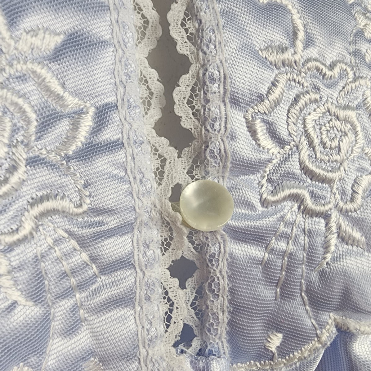 Vintage Intimate Details Blue Pajama Set Lace Embroidered Size M