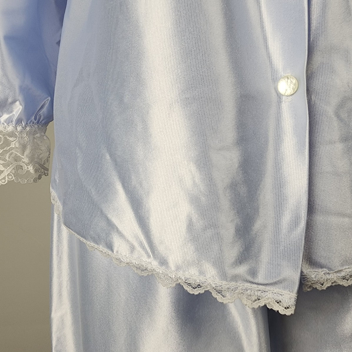 Vintage Intimate Details Blue Pajama Set Lace Embroidered Size M