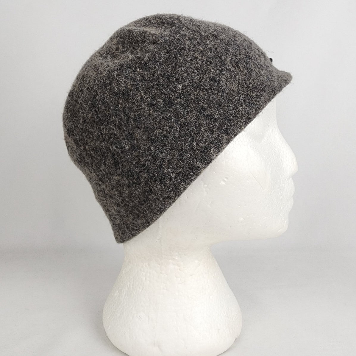 Grey & Black Floral Detail Cloche Felt Wool Hat