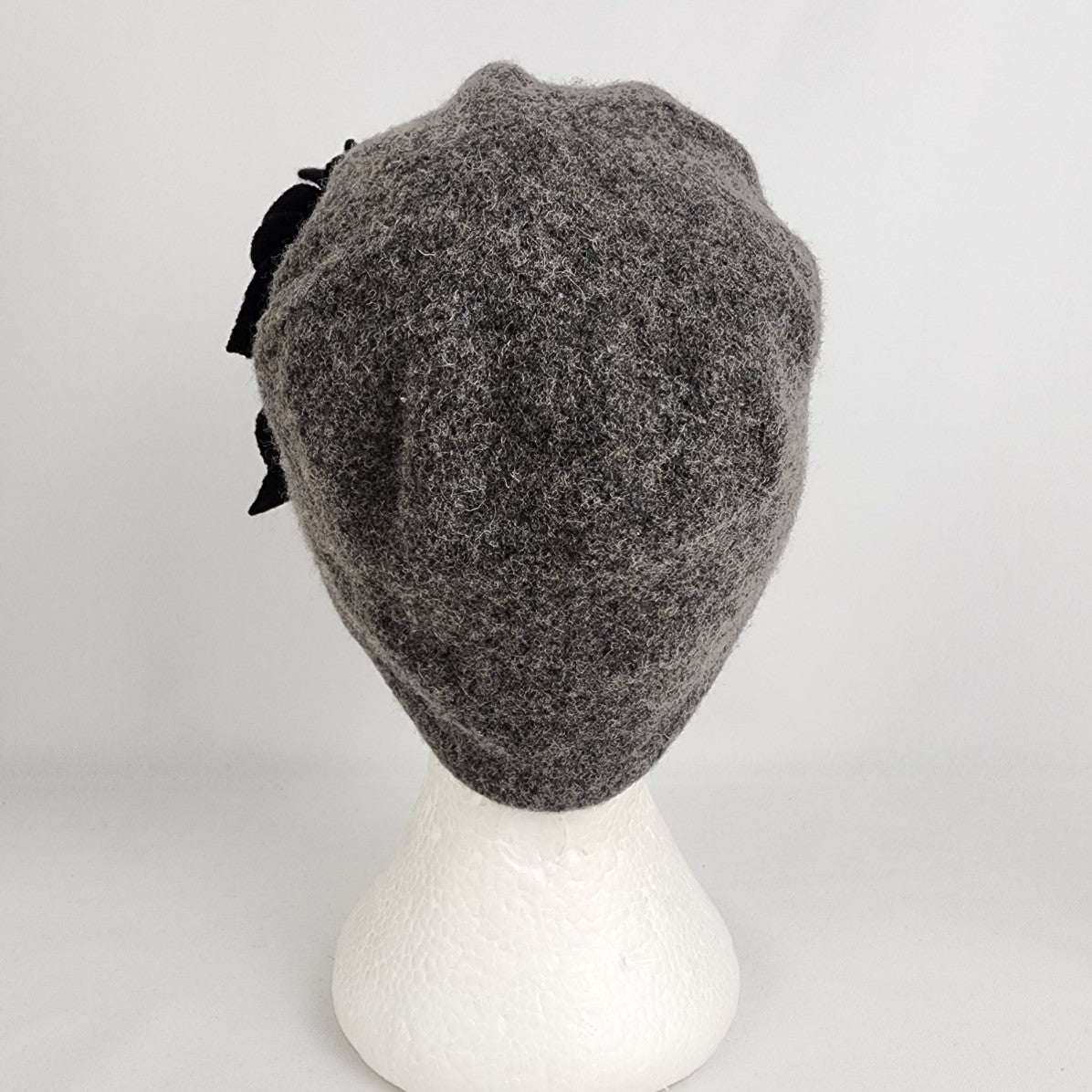 Grey & Black Floral Detail Cloche Felt Wool Hat