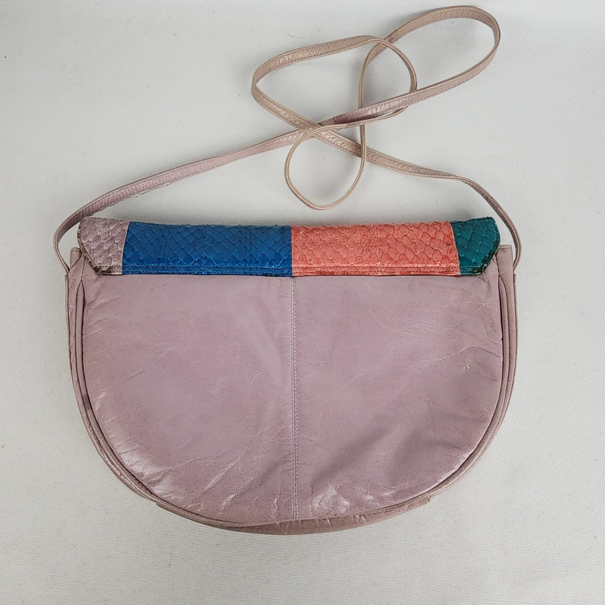 Vintage Purple Color Block Leather Shoulder Purse