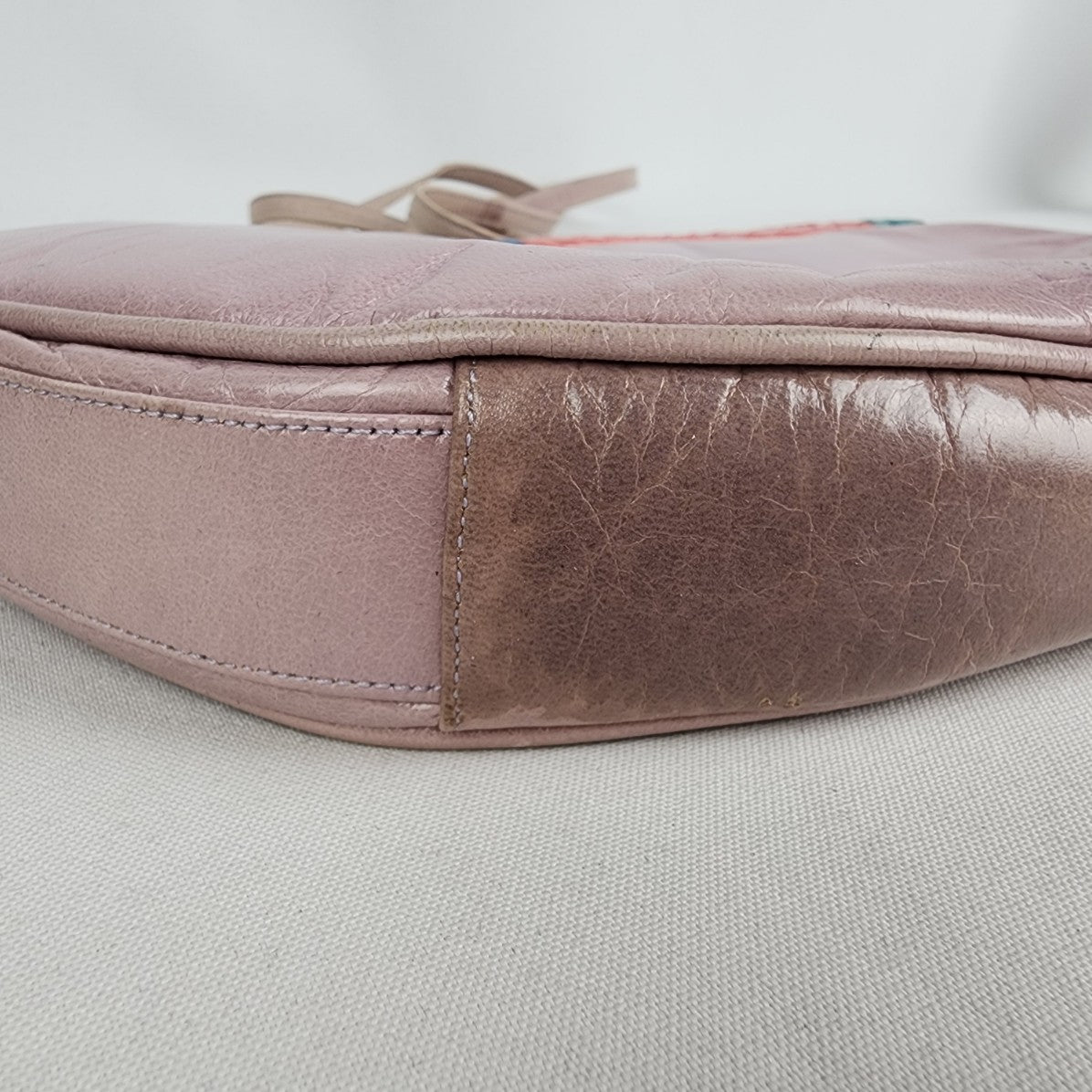 Vintage Purple Color Block Leather Shoulder Purse