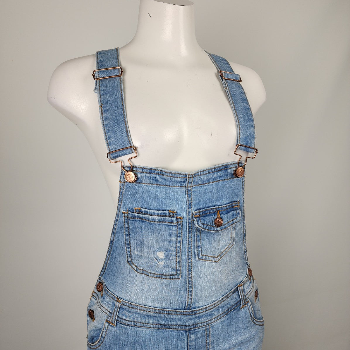 Ci Sono Light Wash Distressed Denim Overalls Size S