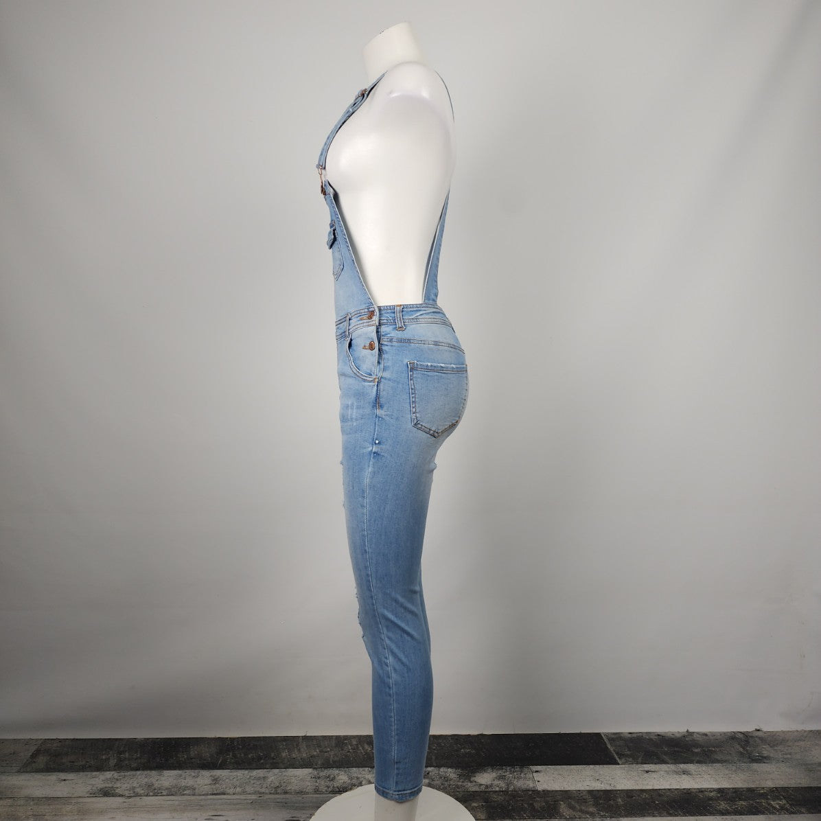 Ci Sono Light Wash Distressed Denim Overalls Size S