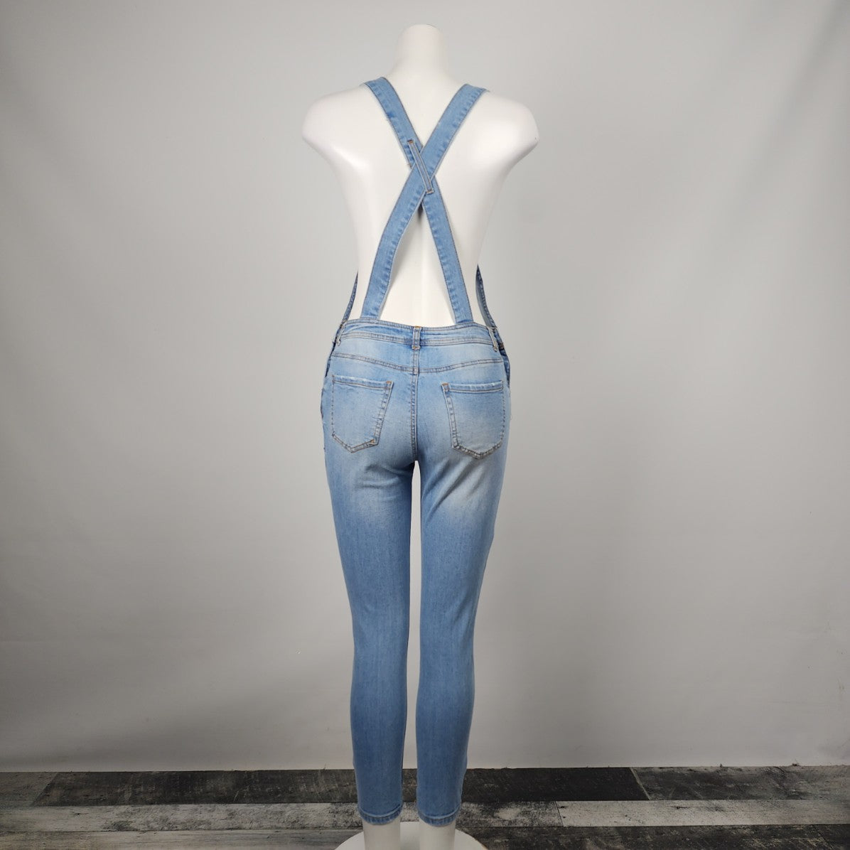 Ci Sono Light Wash Distressed Denim Overalls Size S