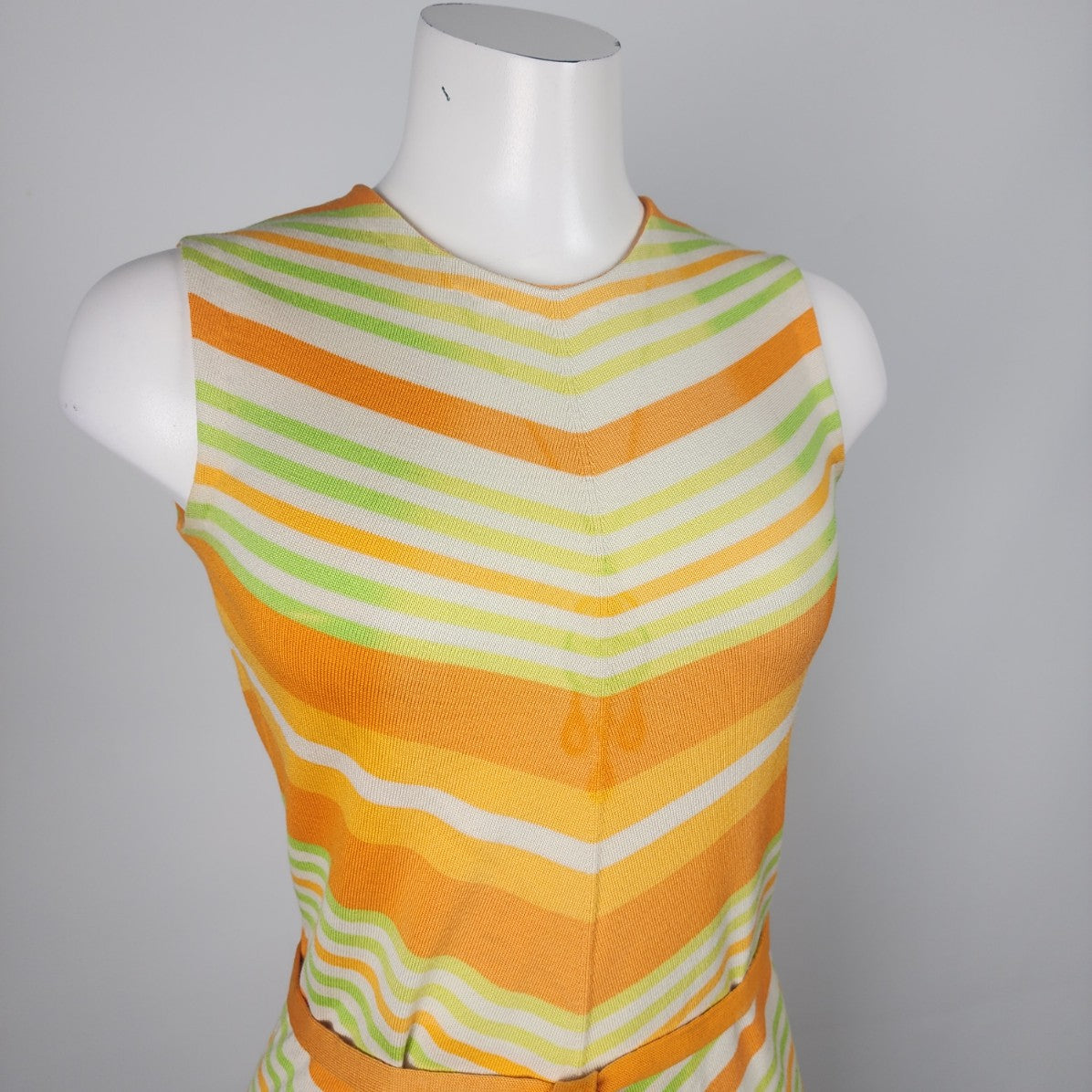 Vintage Lucia Made In Italy Green & Orange Knit Mini Dress Size S