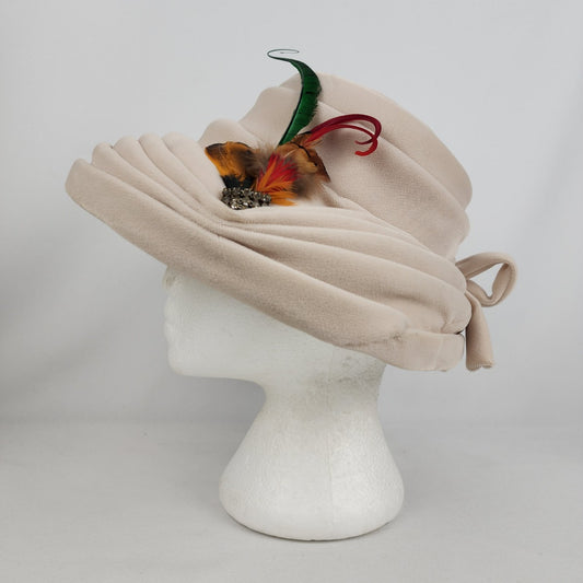 Vintage Jacqueline Cream Velvet Feather Detail Hat