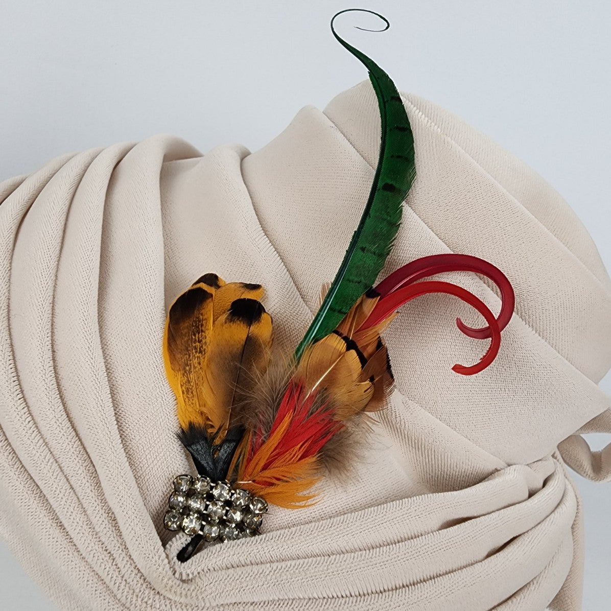 Vintage Jacqueline Cream Velvet Feather Detail Hat