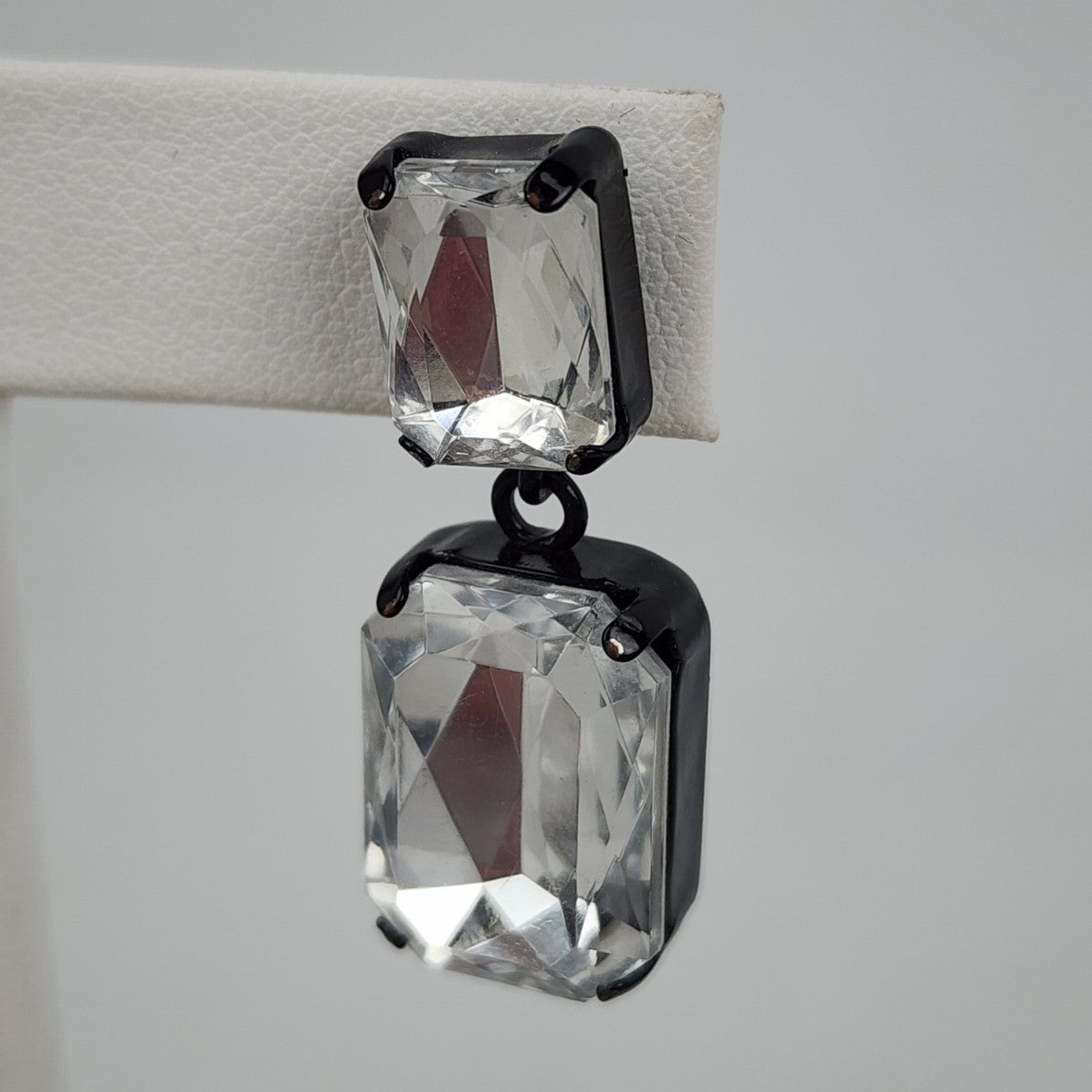 Black & Silver Square Faceted Drop Statement Earrings