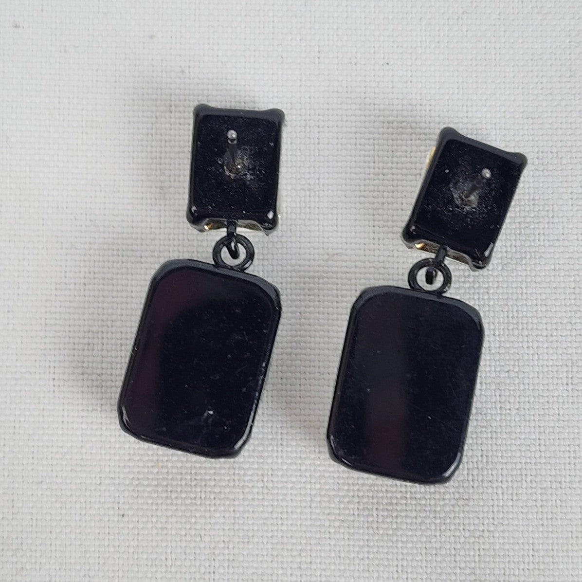Black & Silver Square Faceted Drop Statement Earrings