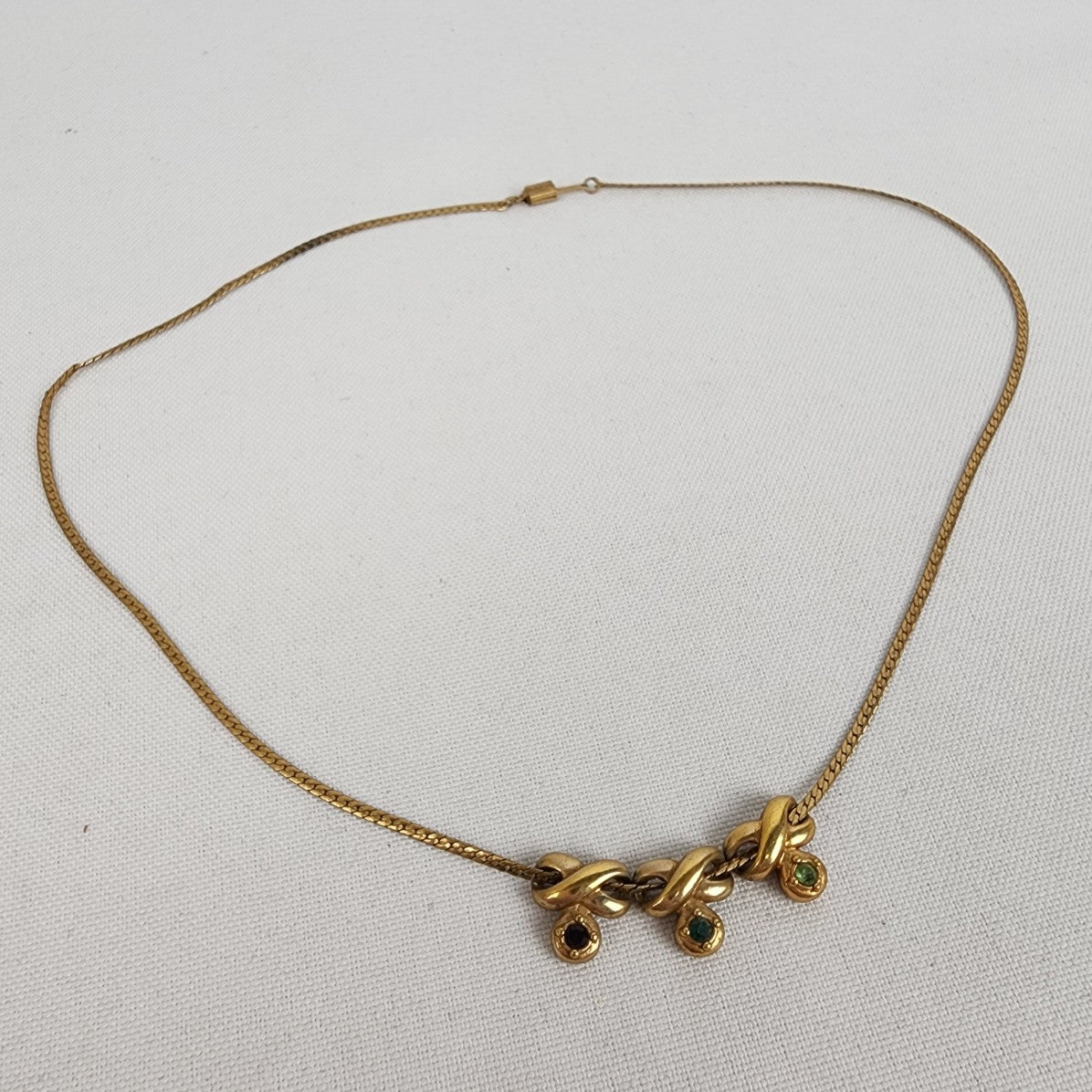 Vintage Avon Gold Tone Charms Green Birthstone Necklace