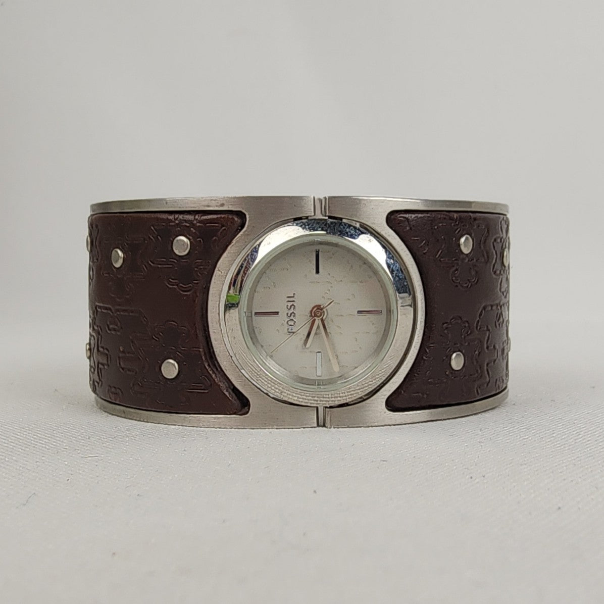 Fossil Brown Leather Silver Hinge Bracelet Watch