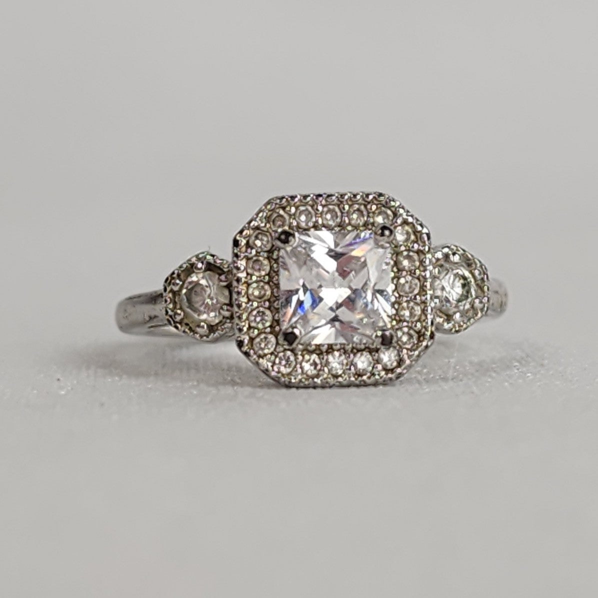 Stella & Dot Deco Silver Tone Cocktail Ring Size 9