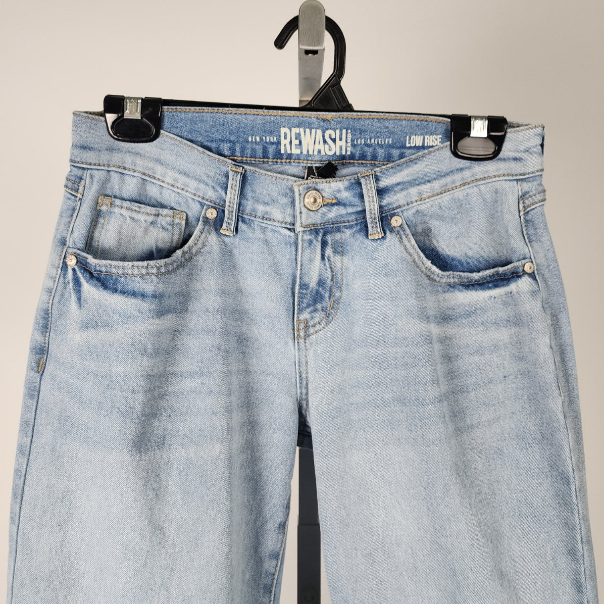 Rewash Mid Rise Light Wash Distressed Straight Leg Denim Jeans Size 3