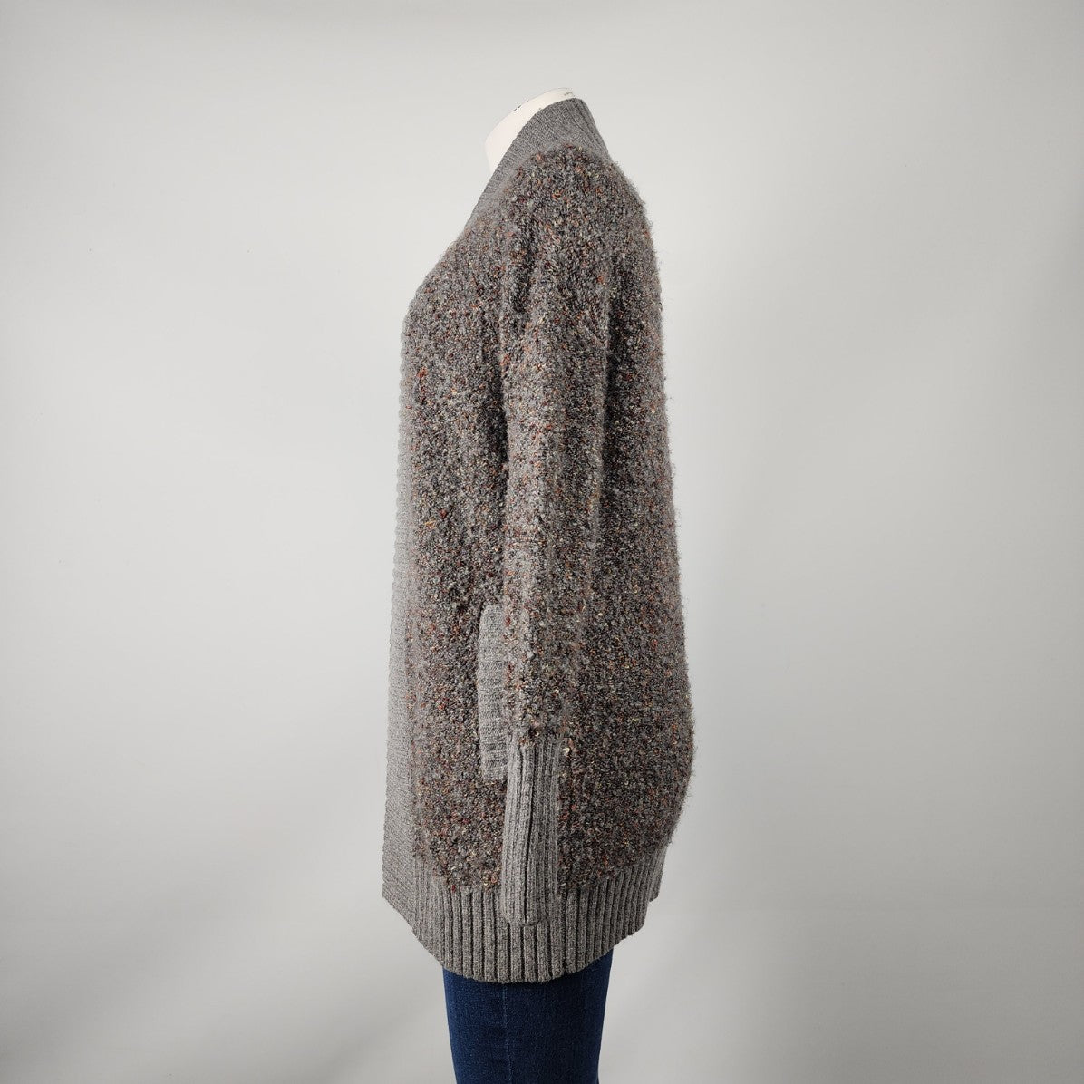 Tahari Grey Knit Long Cardigan Size XS