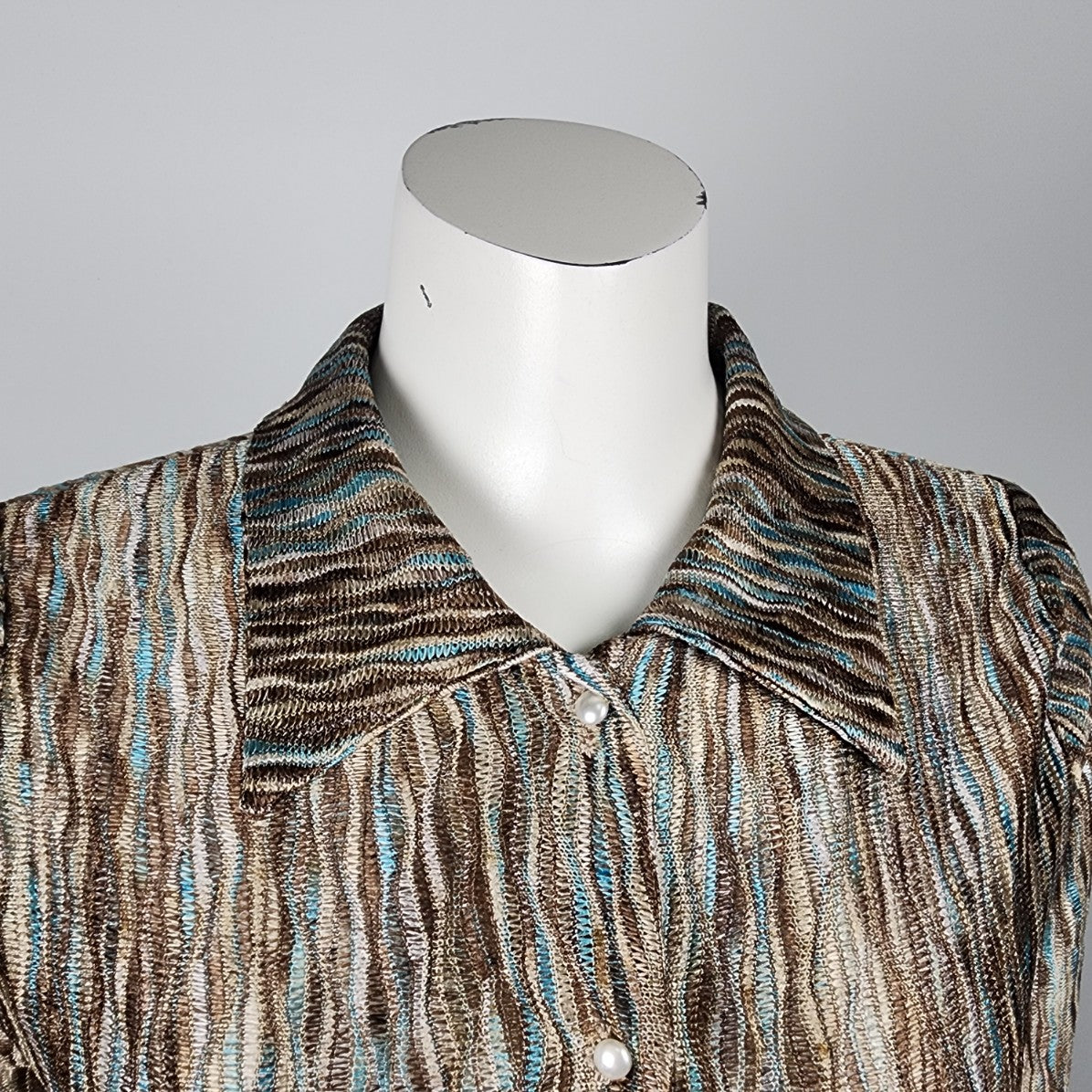 Kslam Brown & Blue Woven Button Up Blouse Size XS