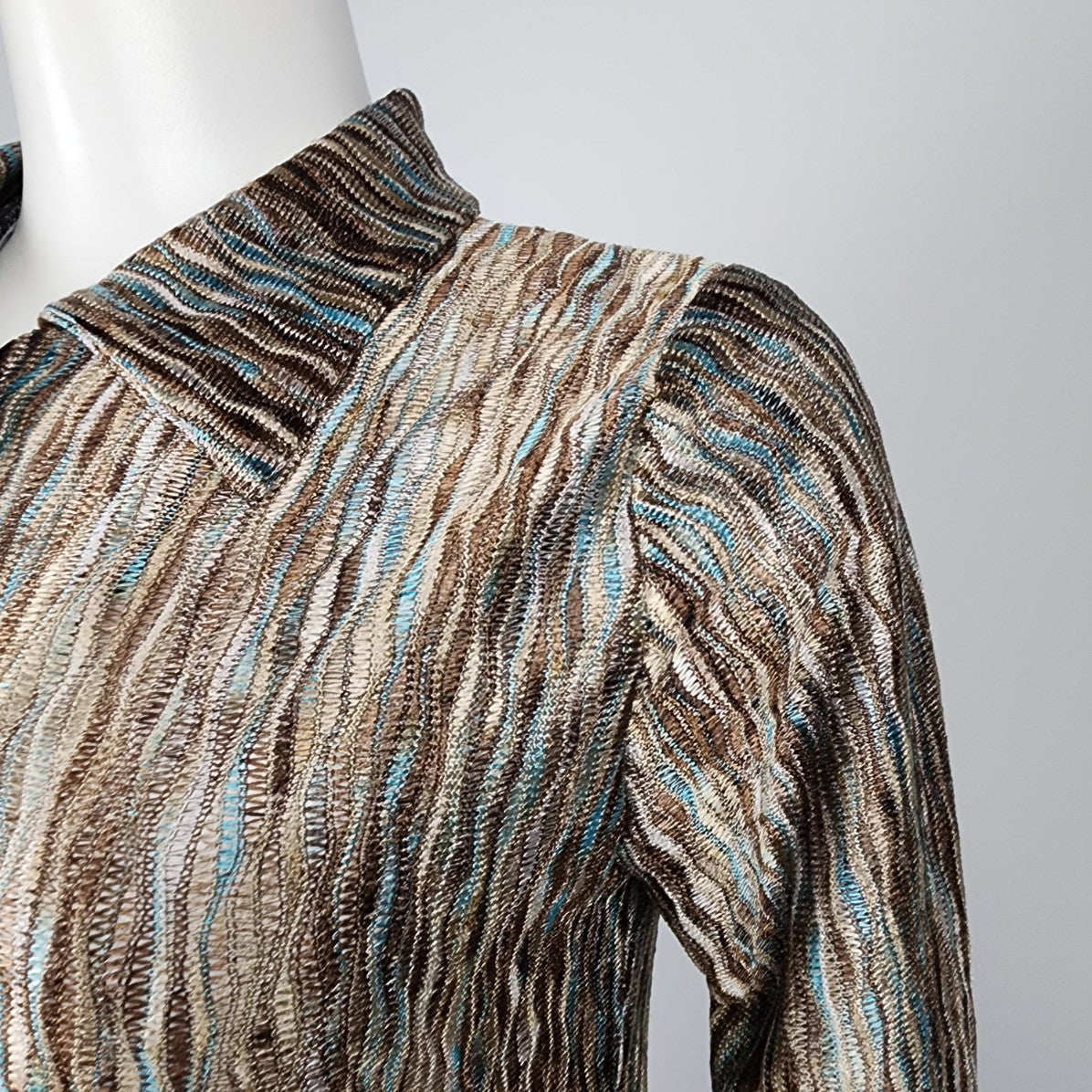 Kslam Brown & Blue Woven Button Up Blouse Size XS