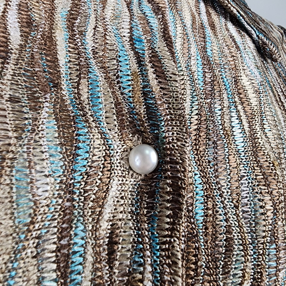 Kslam Brown & Blue Woven Button Up Blouse Size XS
