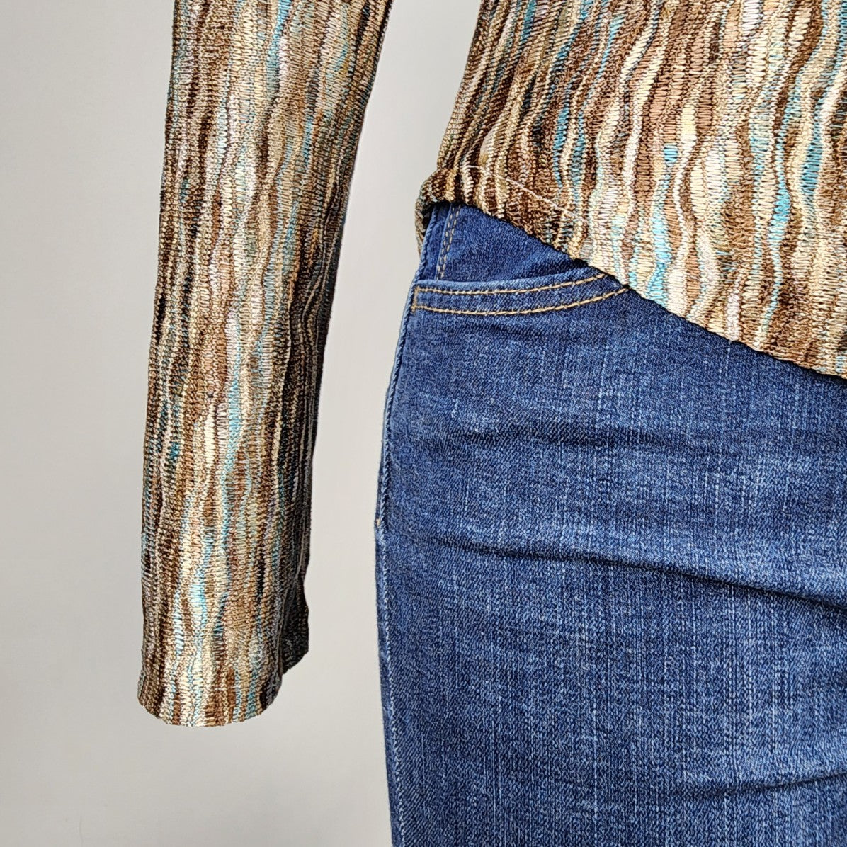 Kslam Brown & Blue Woven Button Up Blouse Size XS