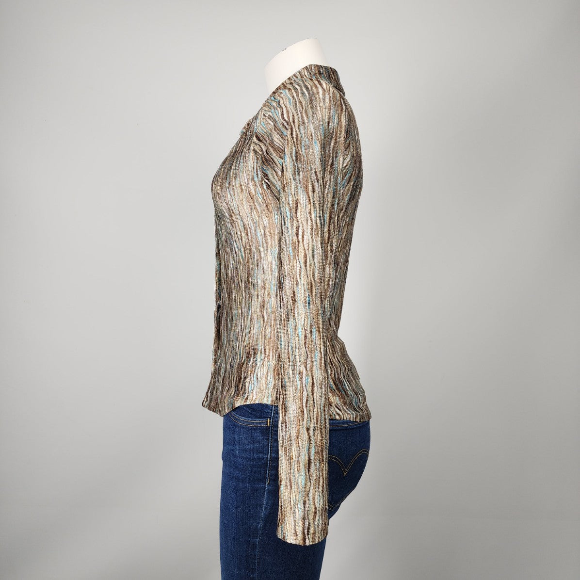 Kslam Brown & Blue Woven Button Up Blouse Size XS