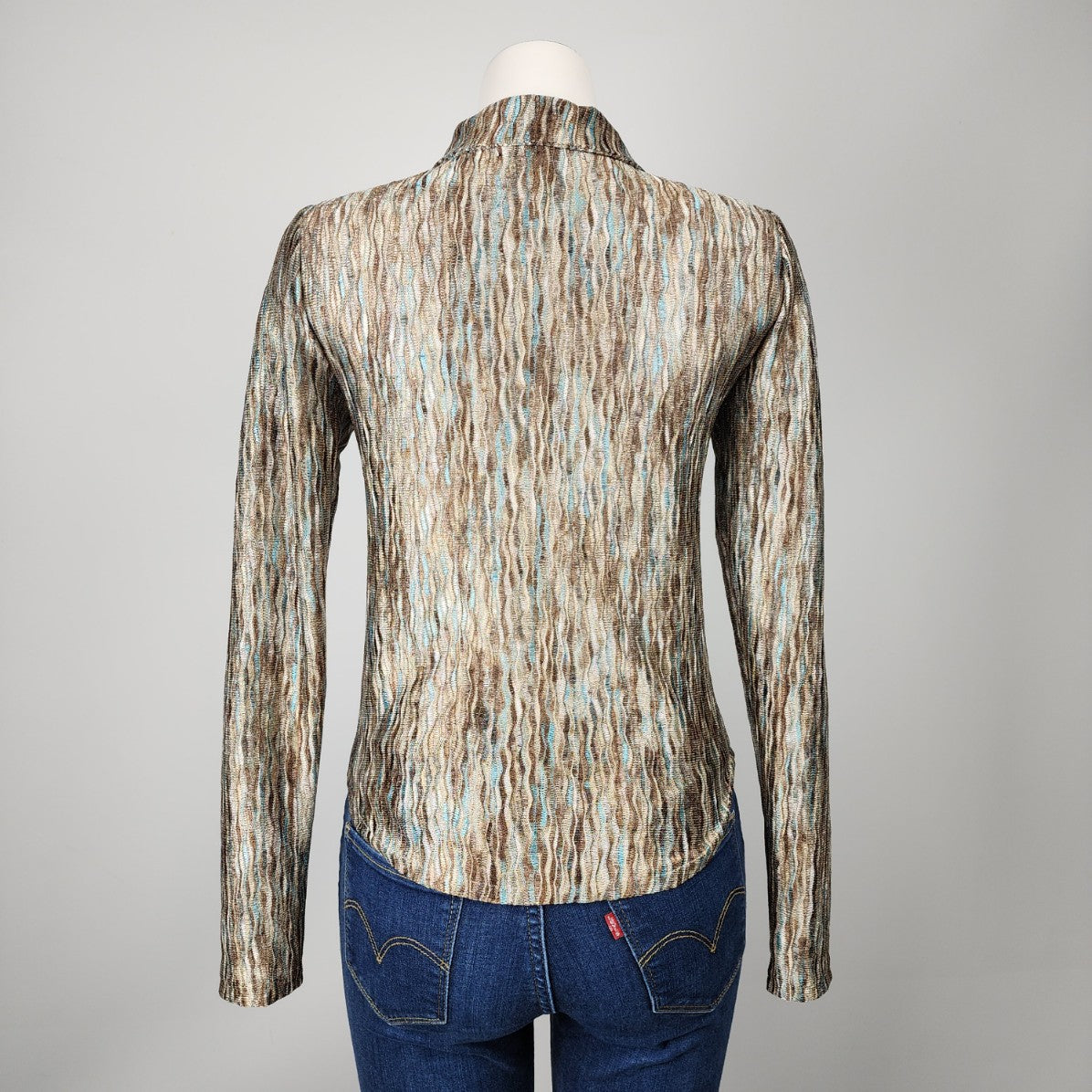 Kslam Brown & Blue Woven Button Up Blouse Size XS