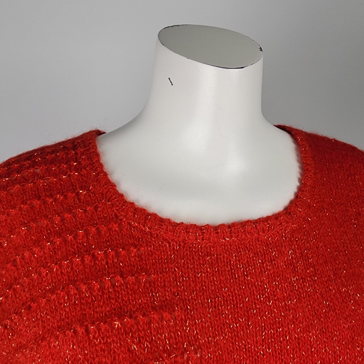 Vintage Red Handknit Balloon Sleeve Sweater Size M