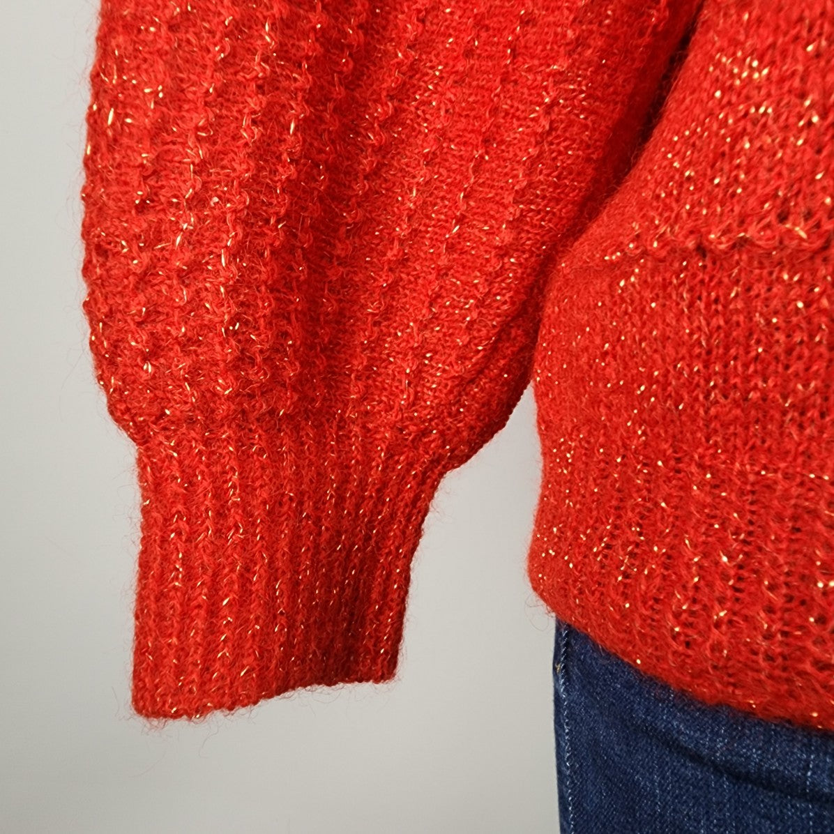 Vintage Red Handknit Balloon Sleeve Sweater Size M