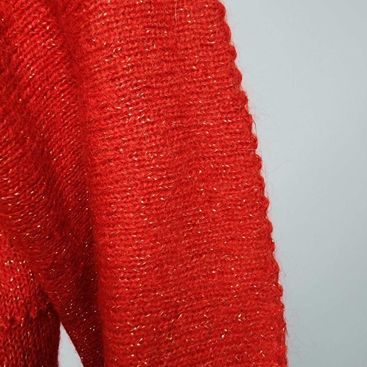 Vintage Red Handknit Balloon Sleeve Sweater Size M