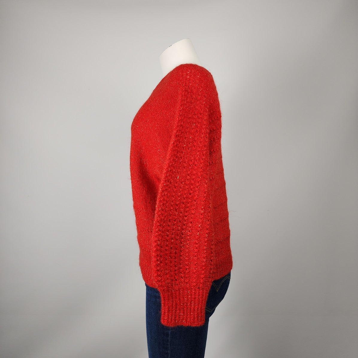 Vintage Red Handknit Balloon Sleeve Sweater Size M