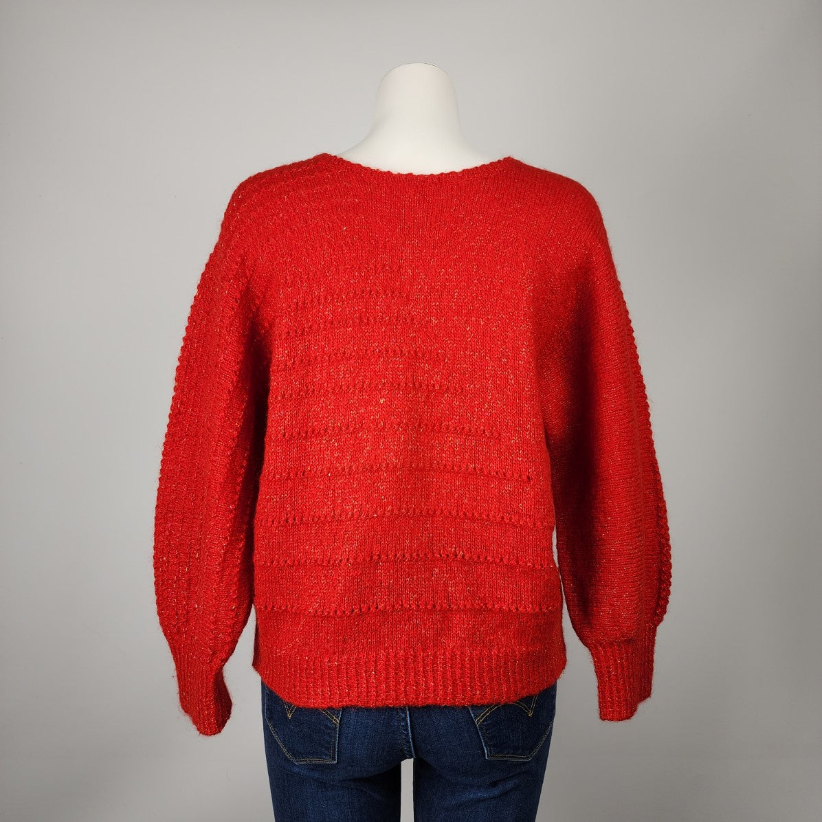 Vintage Red Handknit Balloon Sleeve Sweater Size M