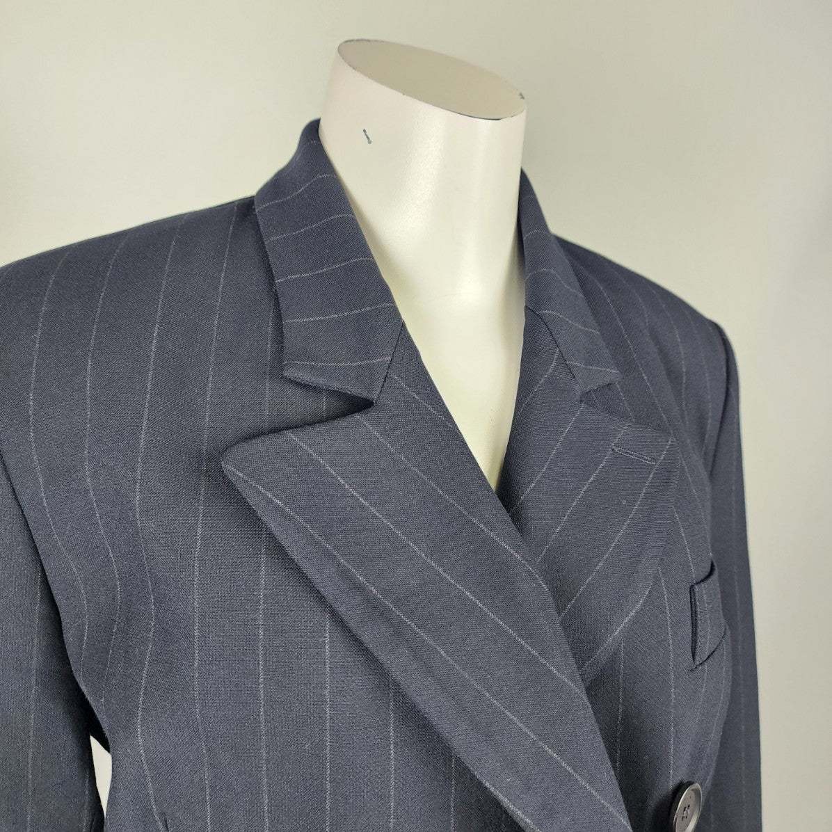 Ilja Navy Blue Pin Striped Double Breasted Cropped Blazer Size M
