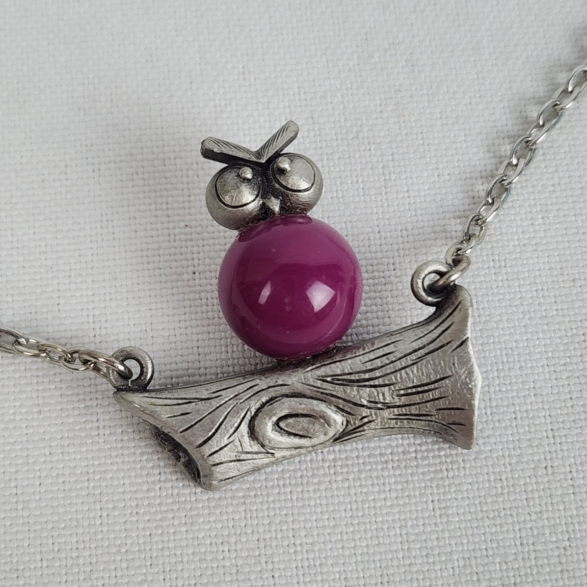 Vintage Owl Sitting On a Log Pendant Chain Necklace