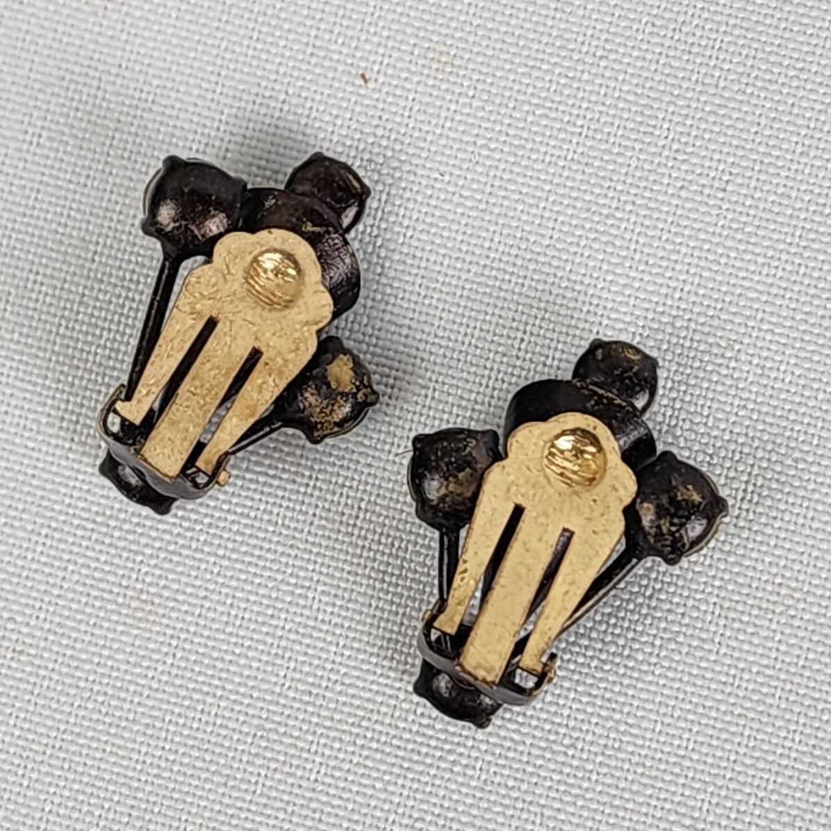 Vintage Bronze Tone AB Crystal Brooch & Clip On Earring Set