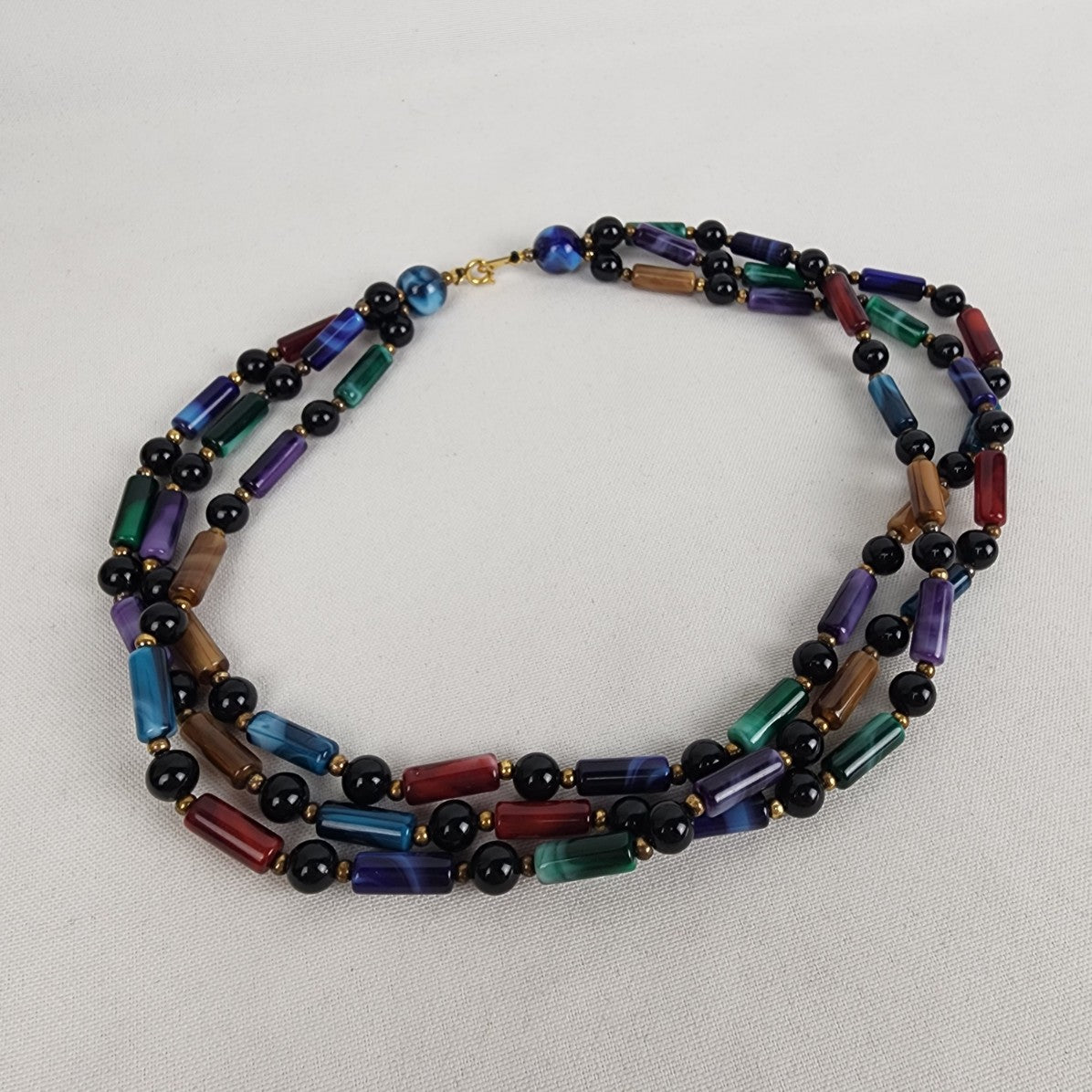 Blue Green & Burgundy Beaded Collar Necklace