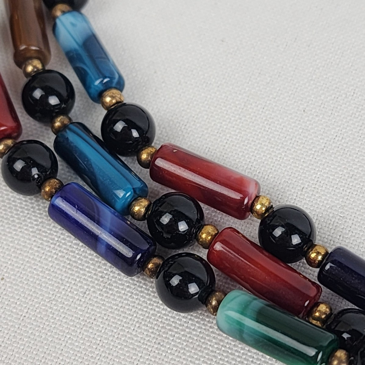 Blue Green & Burgundy Beaded Collar Necklace