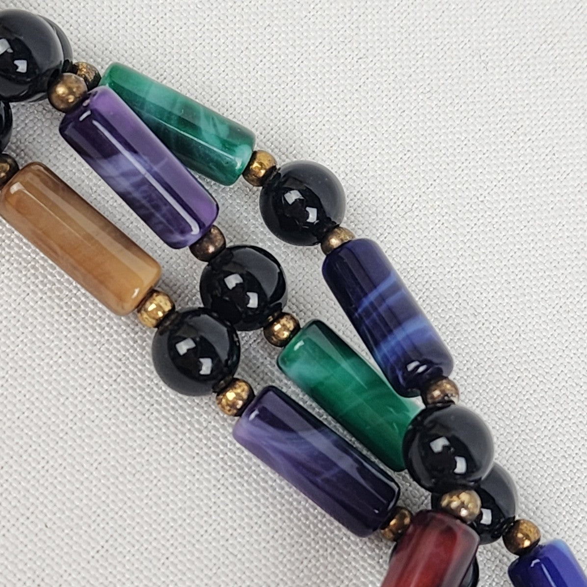 Blue Green & Burgundy Beaded Collar Necklace